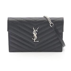 Saint Laurent Paris Monogram Envelope Shoulder Bag Leather Black